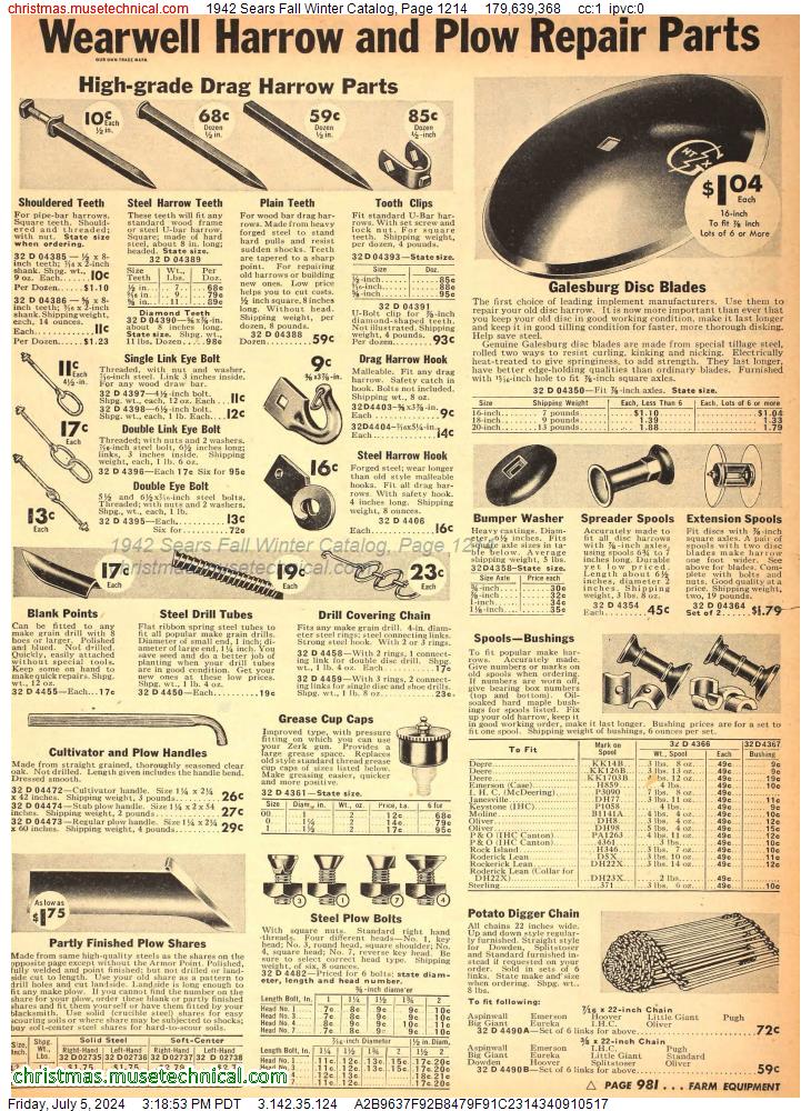 1942 Sears Fall Winter Catalog, Page 1214