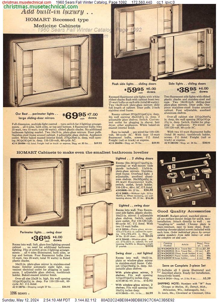 1960 Sears Fall Winter Catalog, Page 1092
