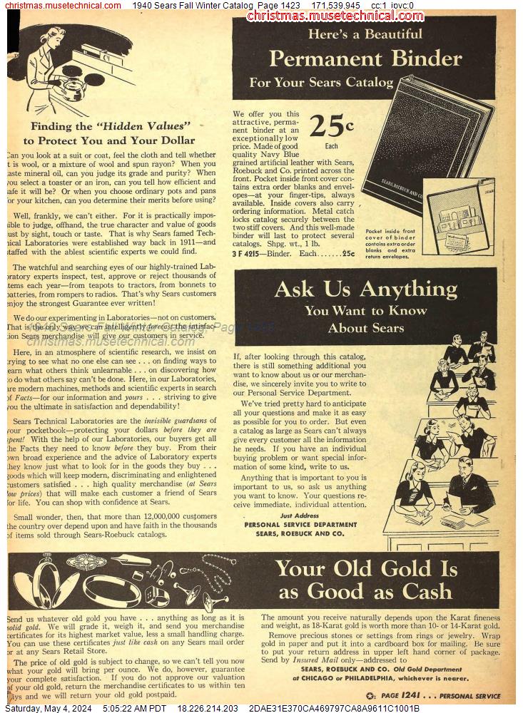 1940 Sears Fall Winter Catalog, Page 1423