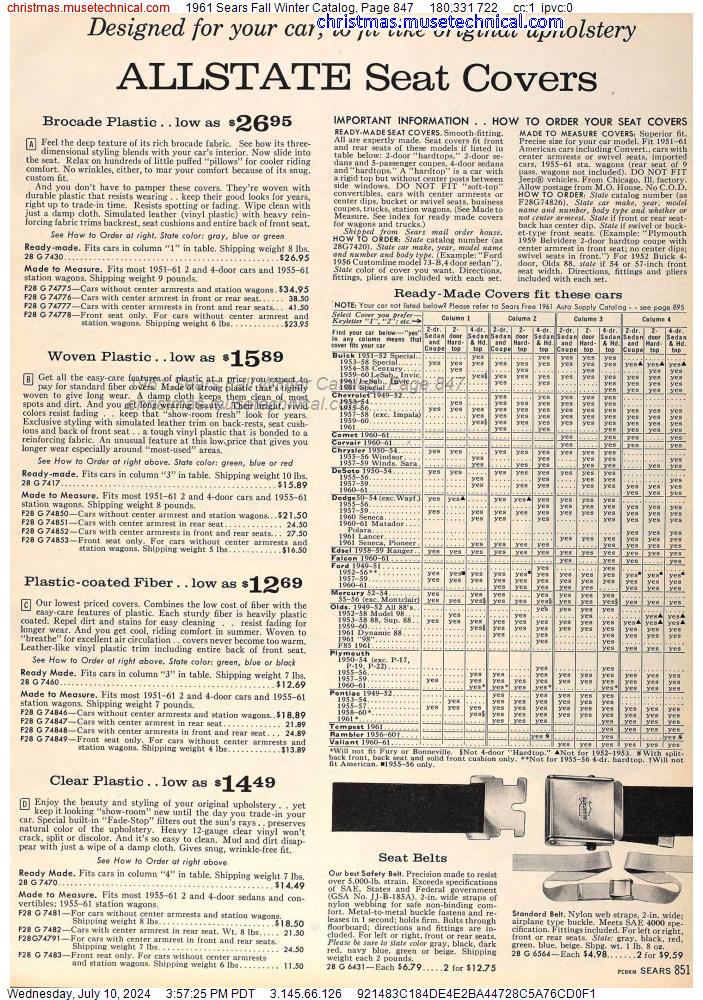 1961 Sears Fall Winter Catalog, Page 847