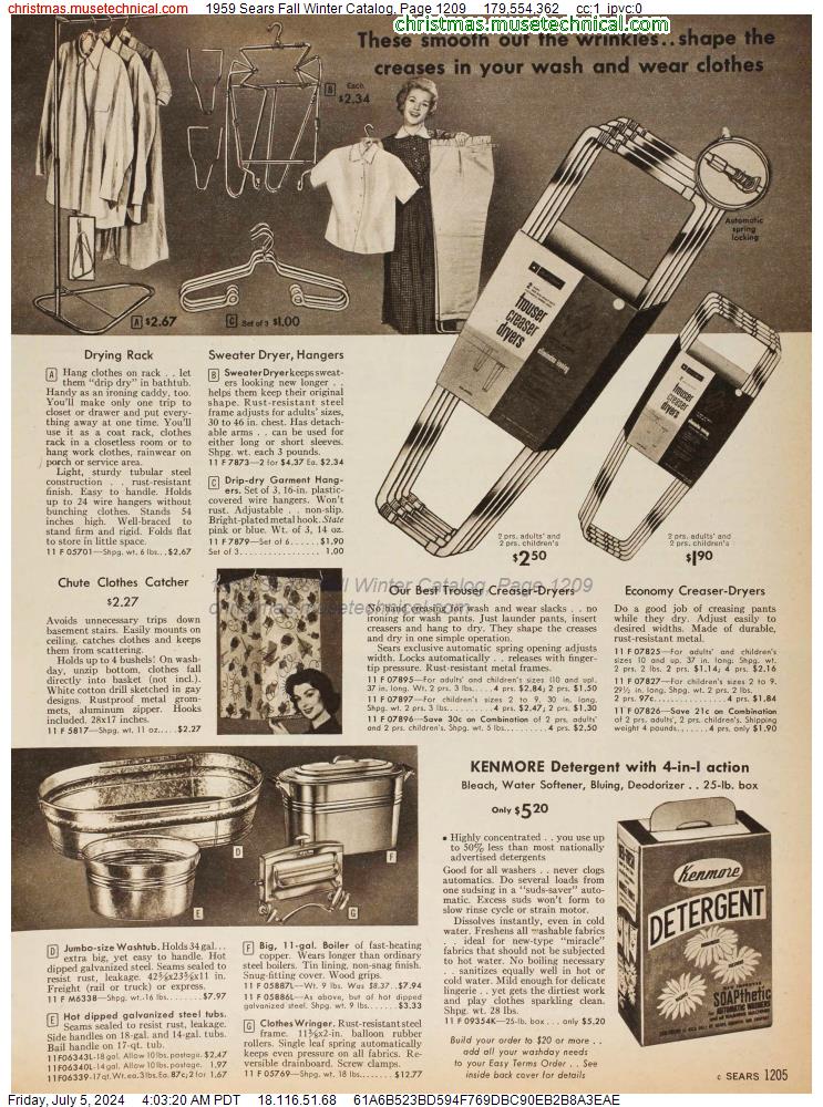 1959 Sears Fall Winter Catalog, Page 1209