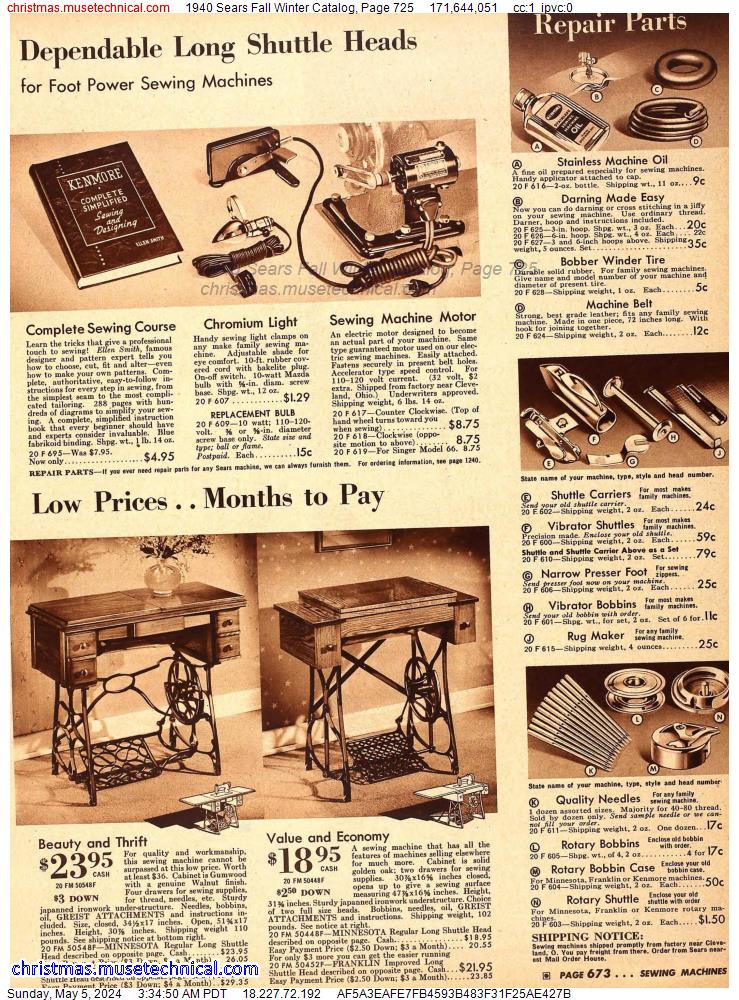 1940 Sears Fall Winter Catalog, Page 725
