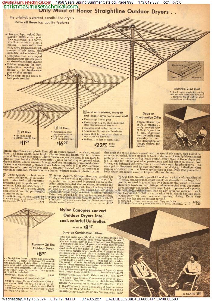 1958 Sears Spring Summer Catalog, Page 998