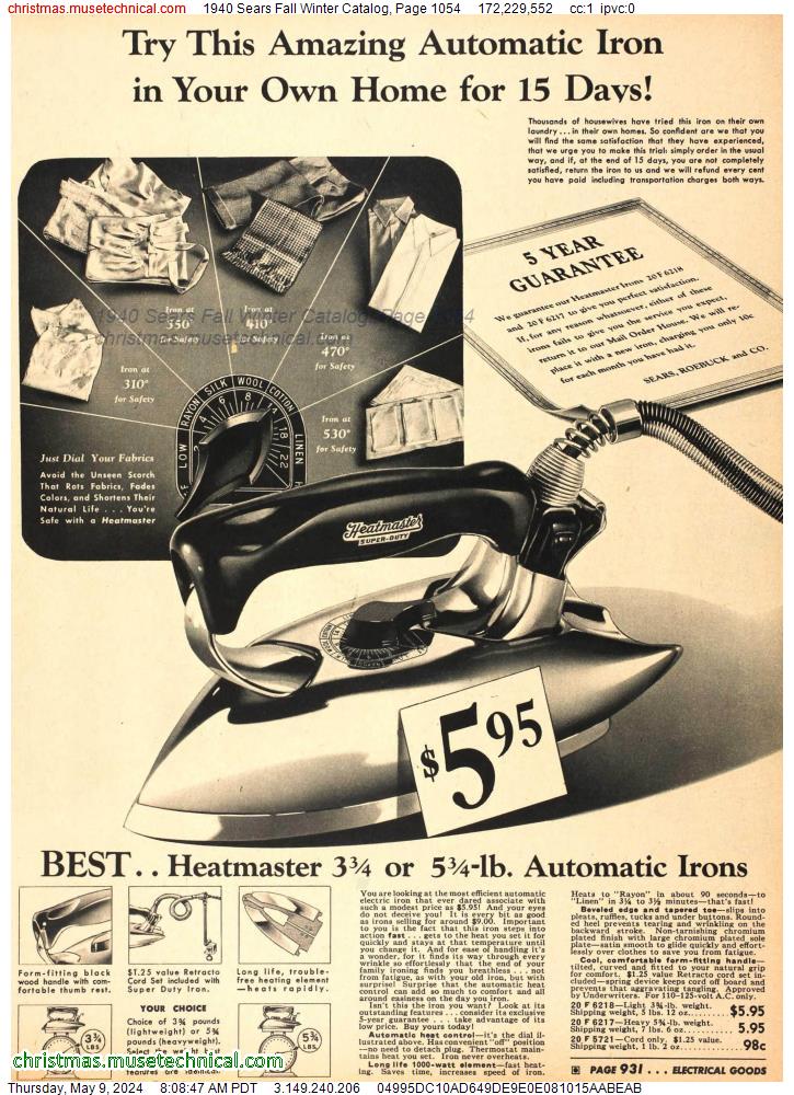 1940 Sears Fall Winter Catalog, Page 1054