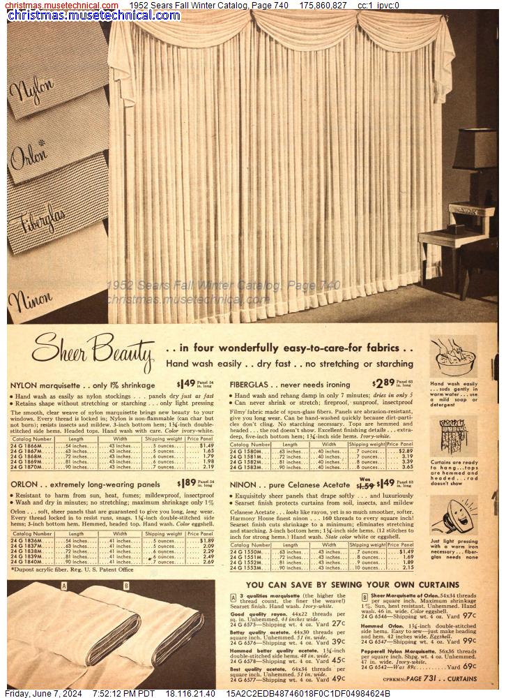 1952 Sears Fall Winter Catalog, Page 740