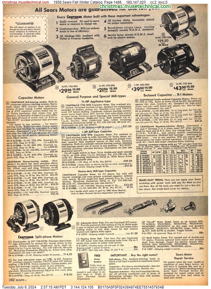 1958 Sears Fall Winter Catalog, Page 1466