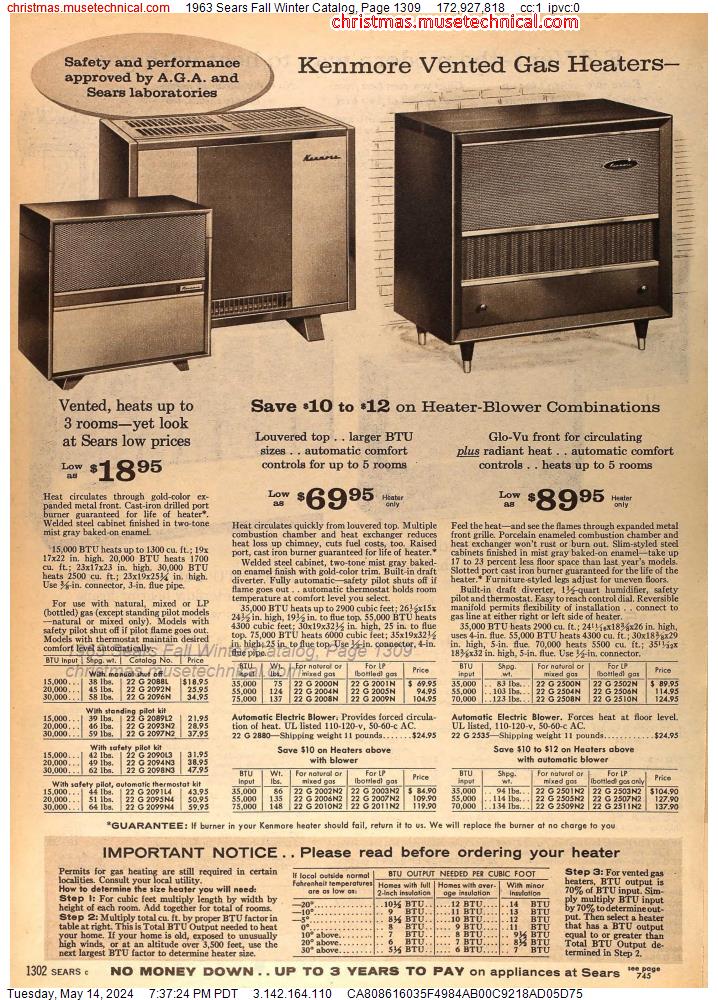 1963 Sears Fall Winter Catalog, Page 1309