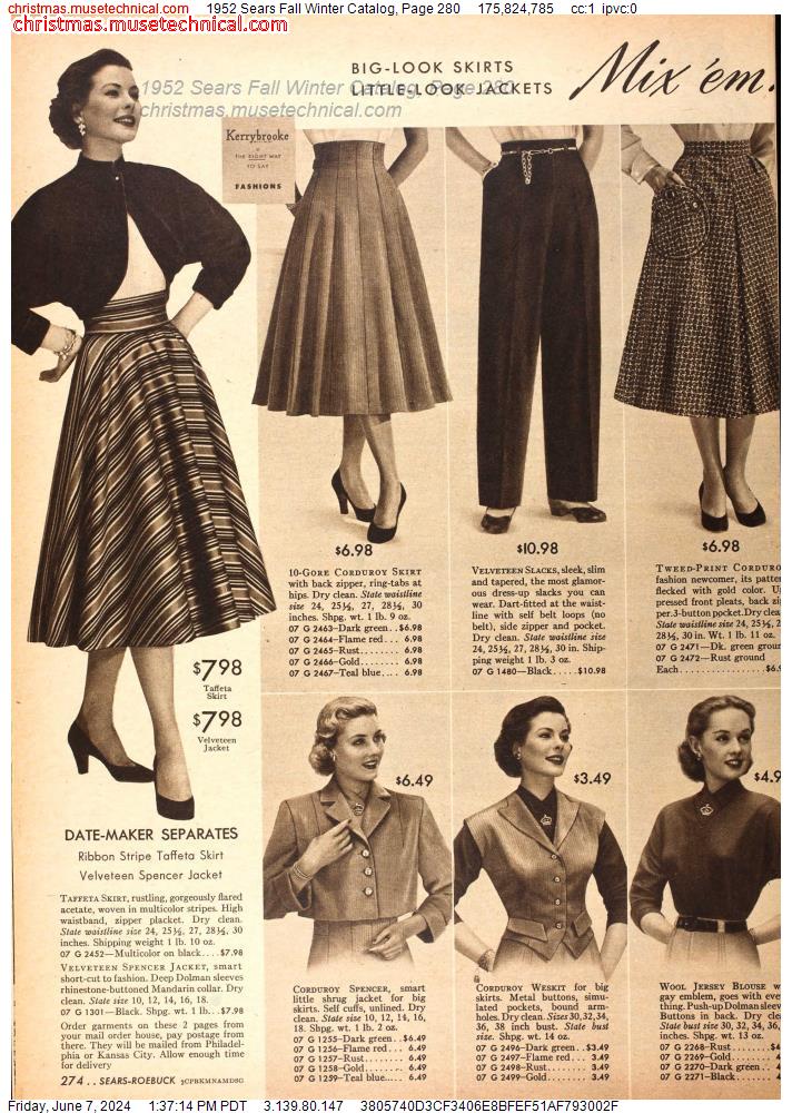 1952 Sears Fall Winter Catalog, Page 280
