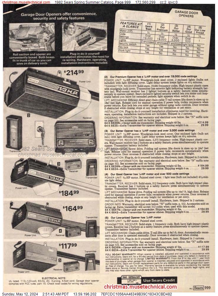 1982 Sears Spring Summer Catalog, Page 999
