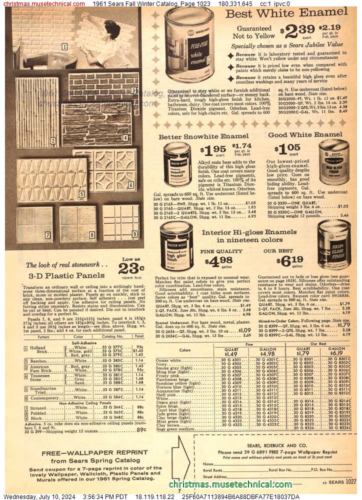 1961 Sears Fall Winter Catalog, Page 1023