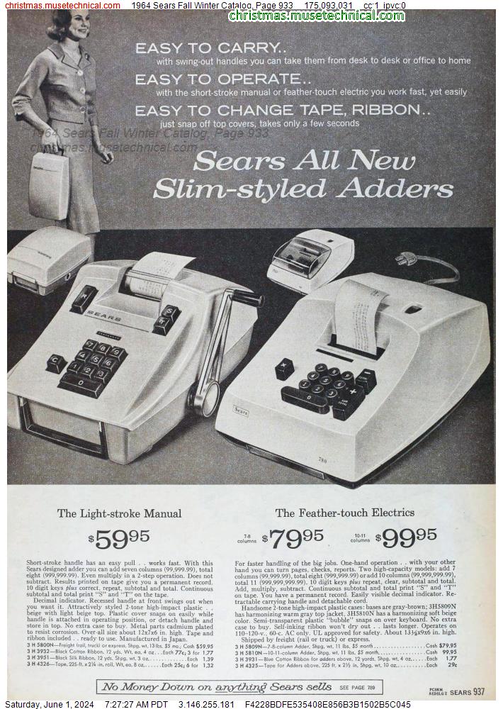 1964 Sears Fall Winter Catalog, Page 933