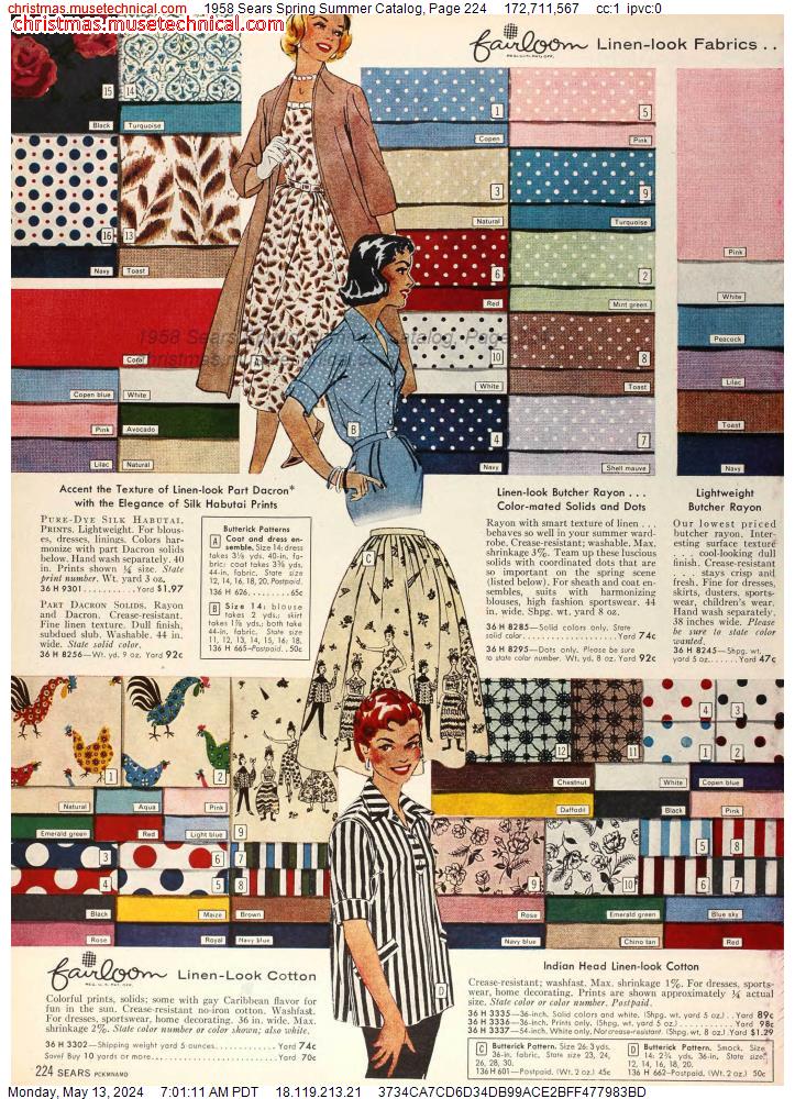 1958 Sears Spring Summer Catalog, Page 224