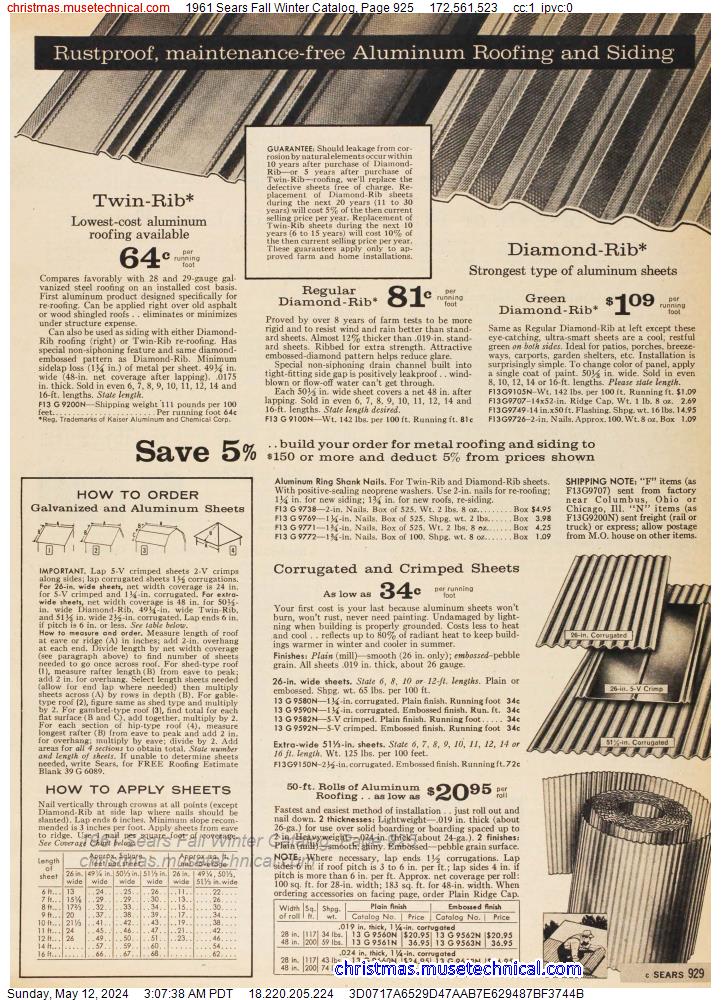 1961 Sears Fall Winter Catalog, Page 925