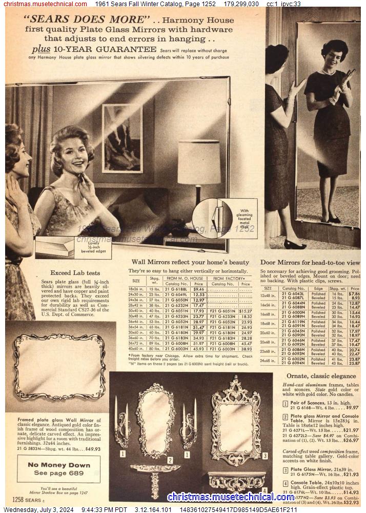 1961 Sears Fall Winter Catalog, Page 1252