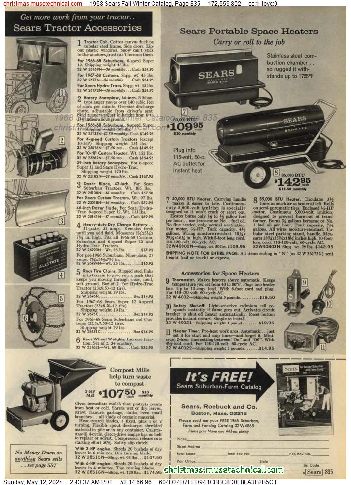 1968 Sears Fall Winter Catalog, Page 835