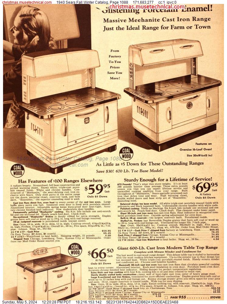 1940 Sears Fall Winter Catalog, Page 1088