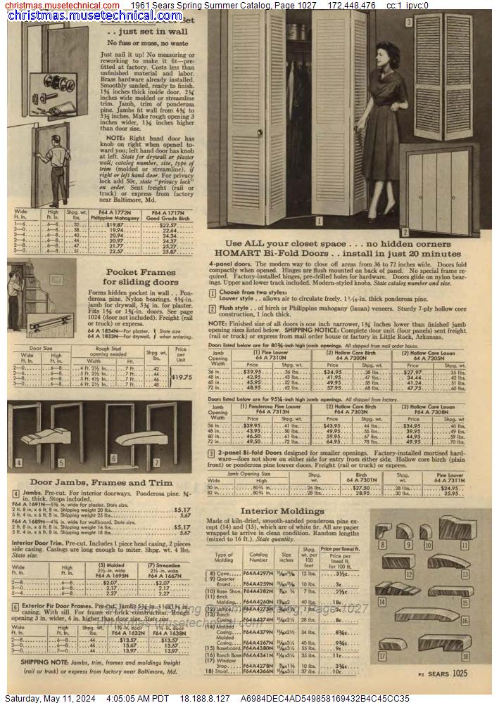 1961 Sears Spring Summer Catalog, Page 1027