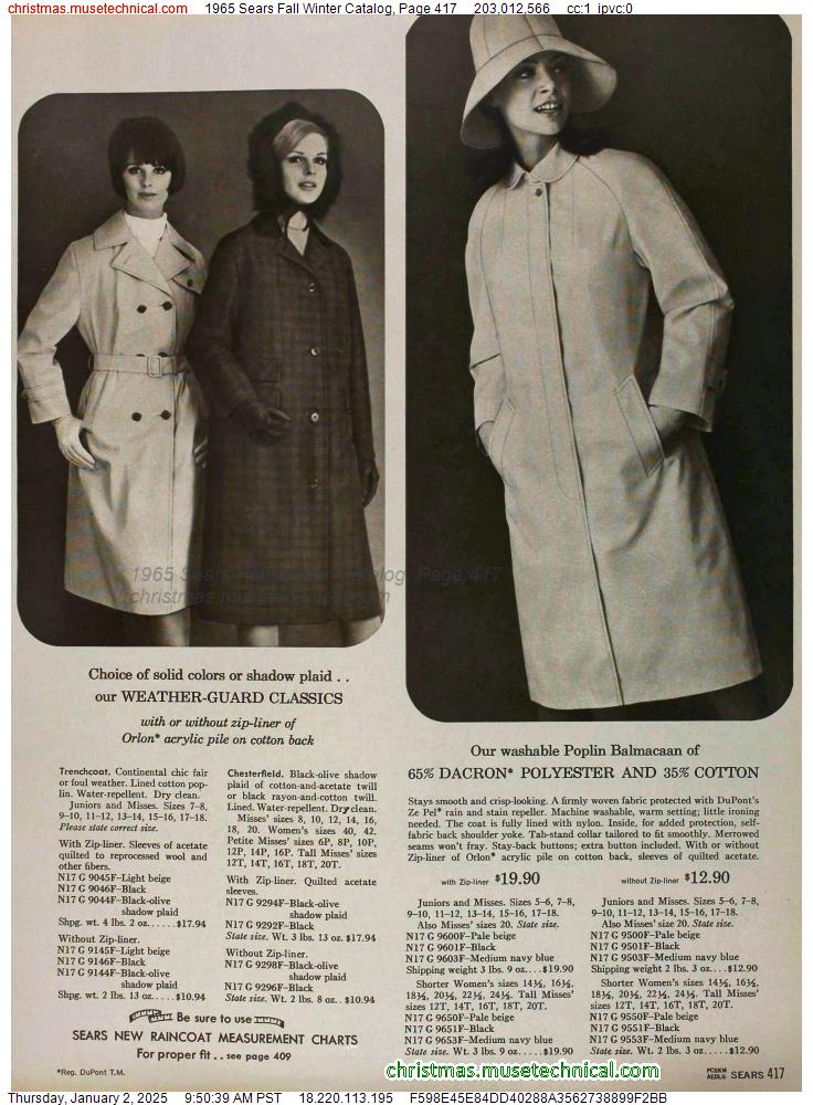 1965 Sears Fall Winter Catalog, Page 417