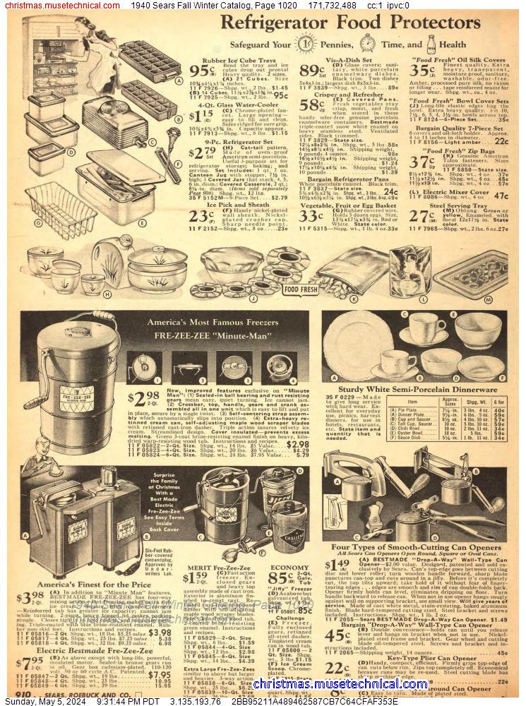 1940 Sears Fall Winter Catalog, Page 1020
