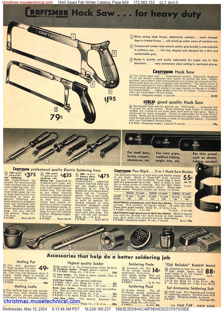 1945 Sears Fall Winter Catalog, Page 609
