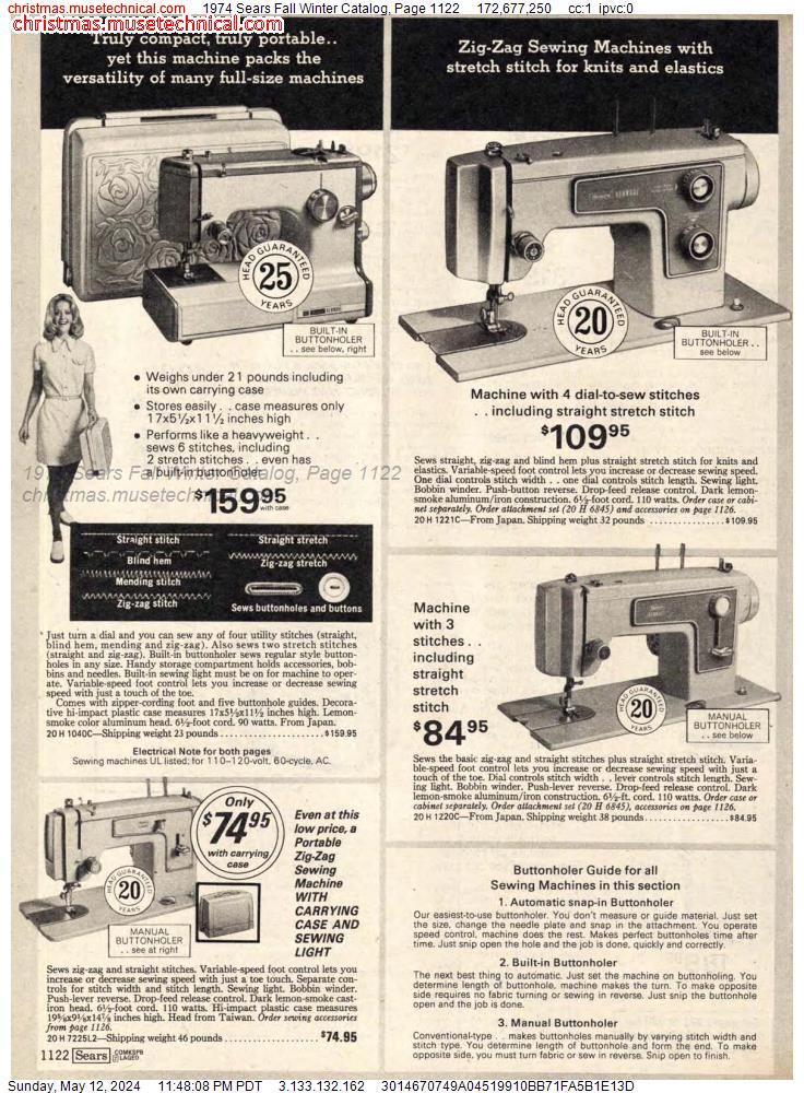 1974 Sears Fall Winter Catalog, Page 1122