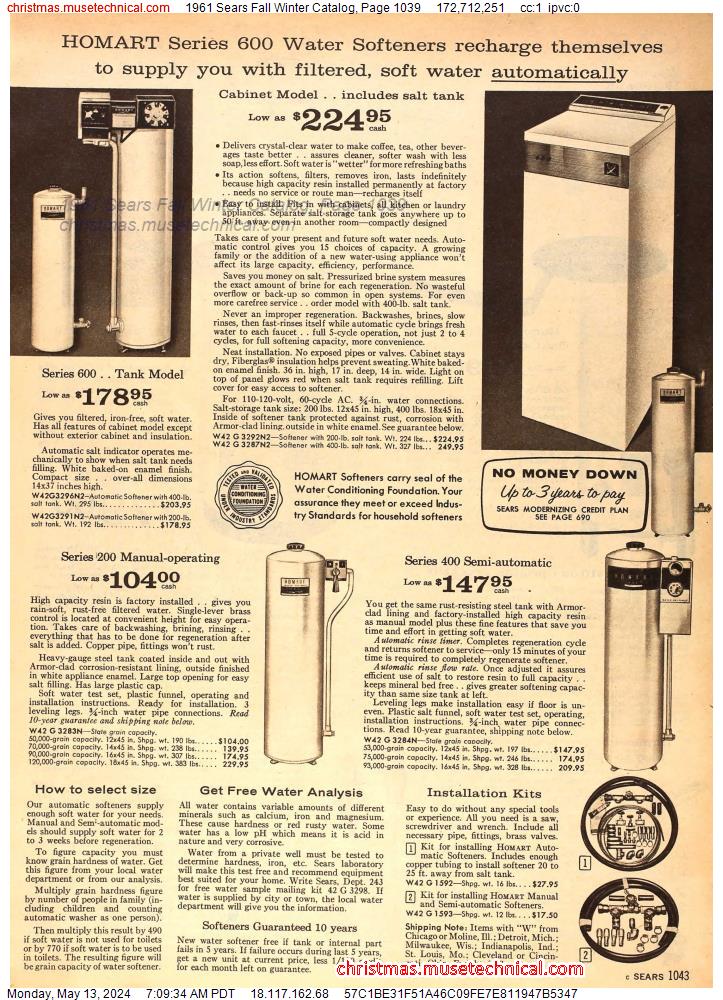 1961 Sears Fall Winter Catalog, Page 1039