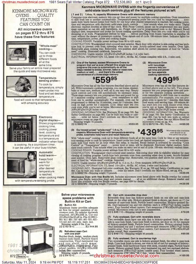 1981 Sears Fall Winter Catalog, Page 872