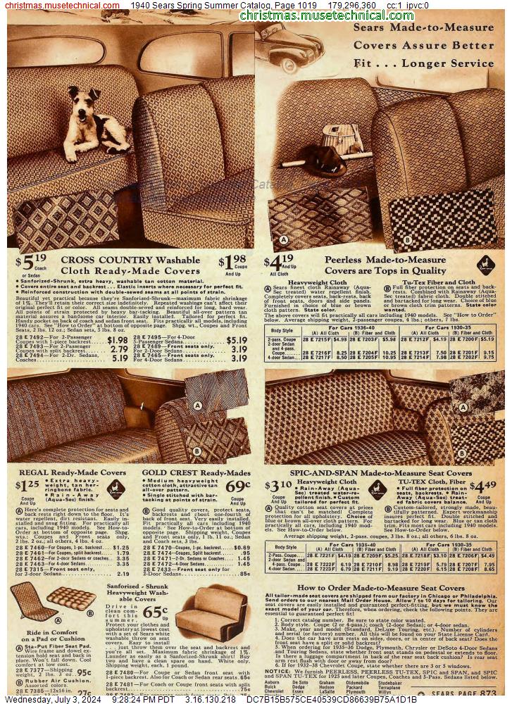 1940 Sears Spring Summer Catalog, Page 1019