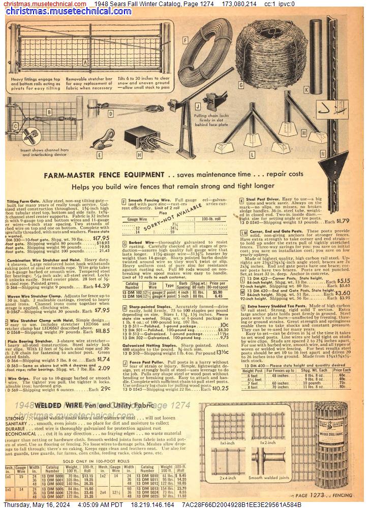 1948 Sears Fall Winter Catalog, Page 1274