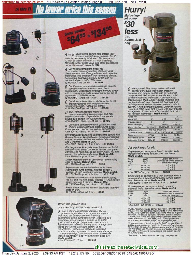 1986 Sears Fall Winter Catalog, Page 838