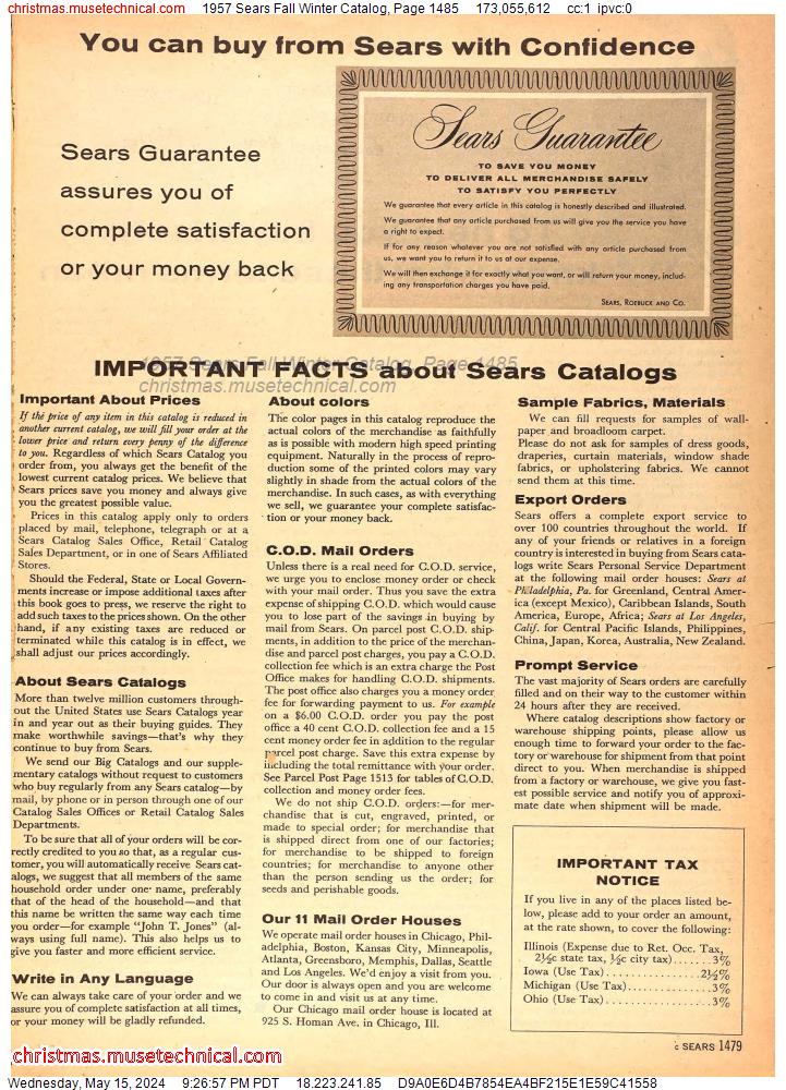 1957 Sears Fall Winter Catalog, Page 1485