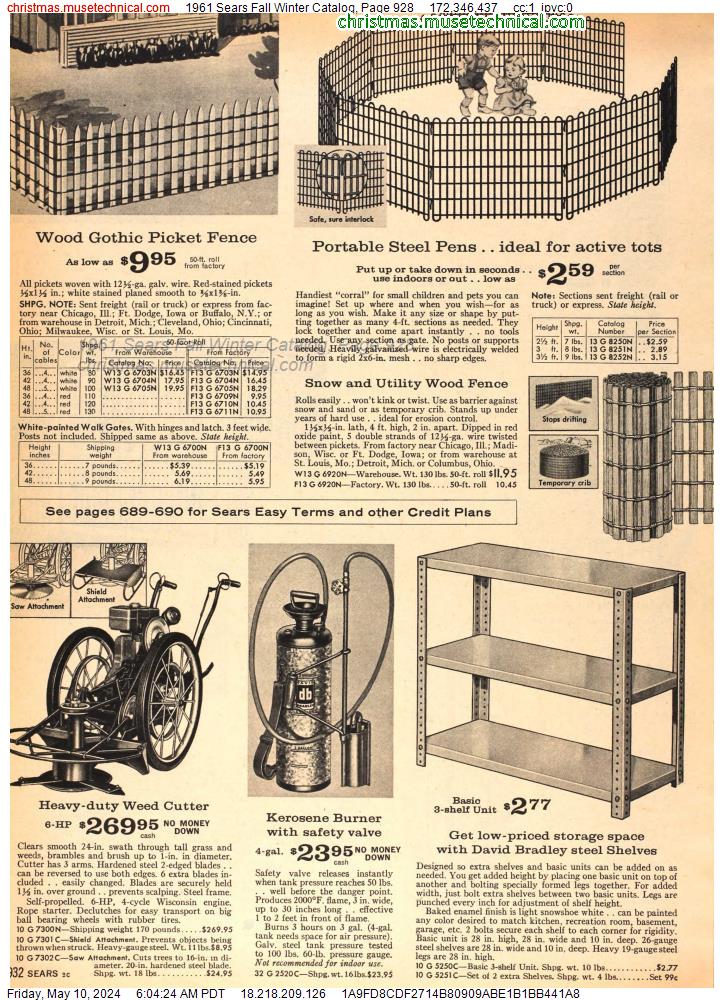 1961 Sears Fall Winter Catalog, Page 928