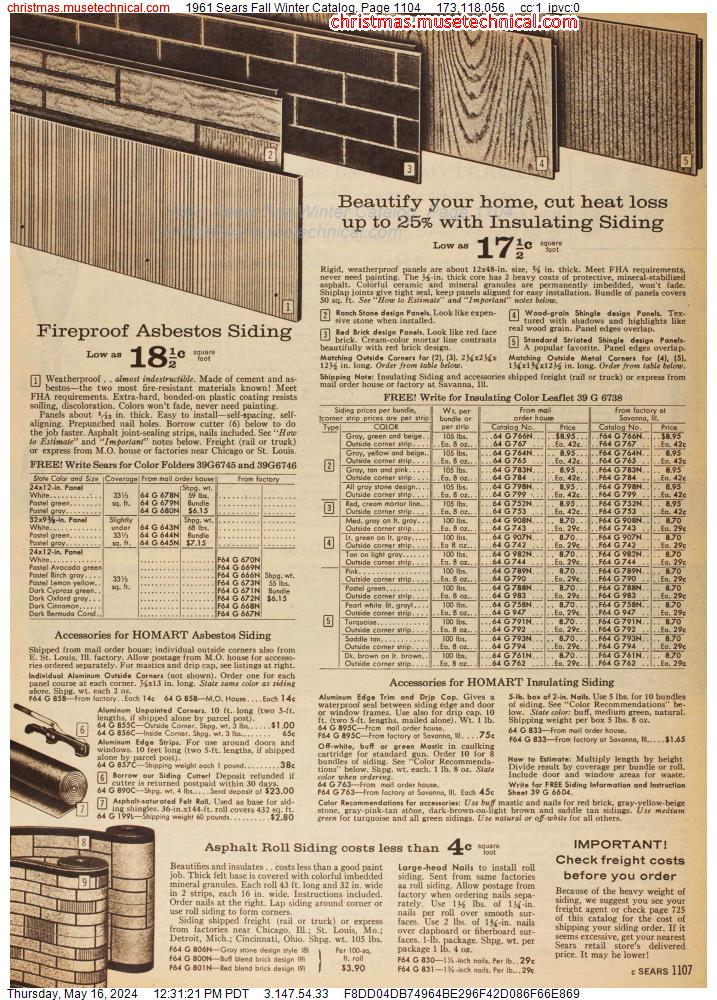 1961 Sears Fall Winter Catalog, Page 1104