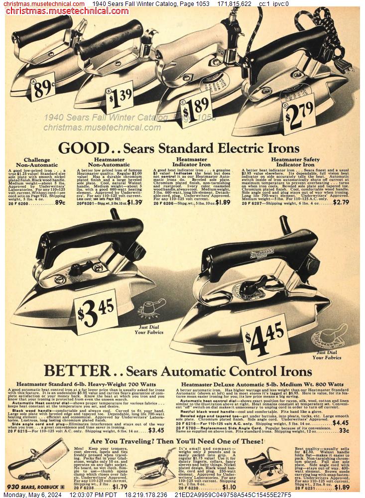 1940 Sears Fall Winter Catalog, Page 1053