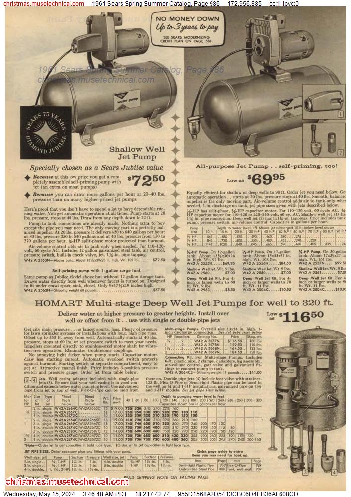 1961 Sears Spring Summer Catalog, Page 986