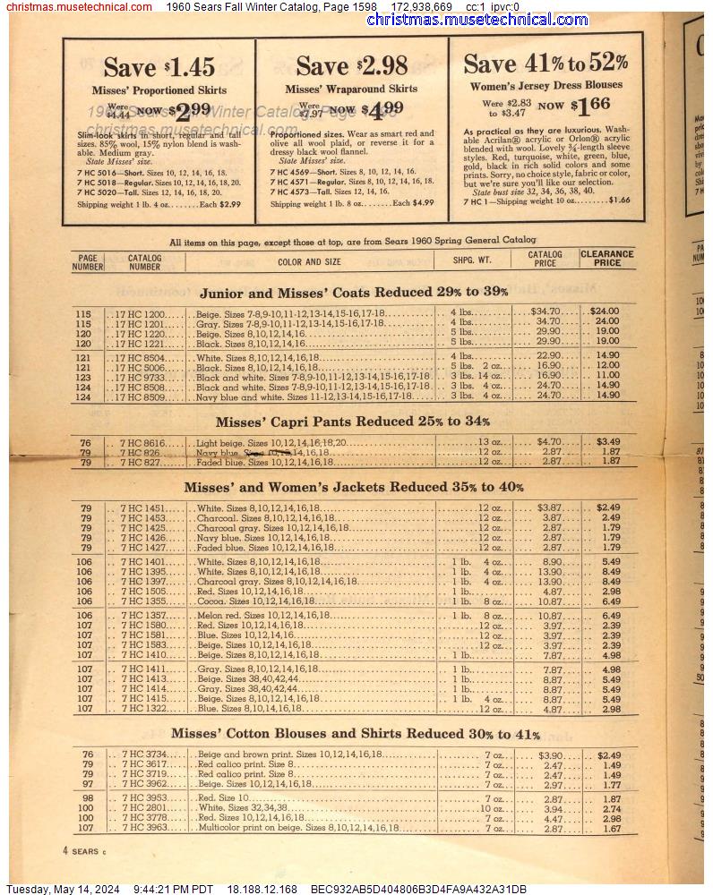 1960 Sears Fall Winter Catalog, Page 1598