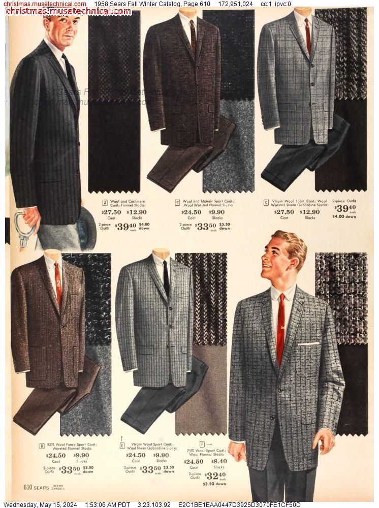 1958 Sears Fall Winter Catalog, Page 610