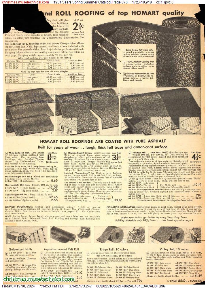 1951 Sears Spring Summer Catalog, Page 870