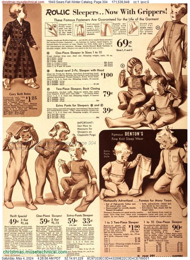1940 Sears Fall Winter Catalog, Page 304