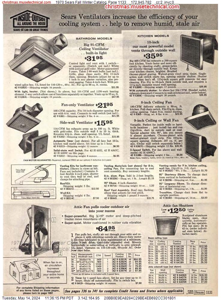 1970 Sears Fall Winter Catalog, Page 1133