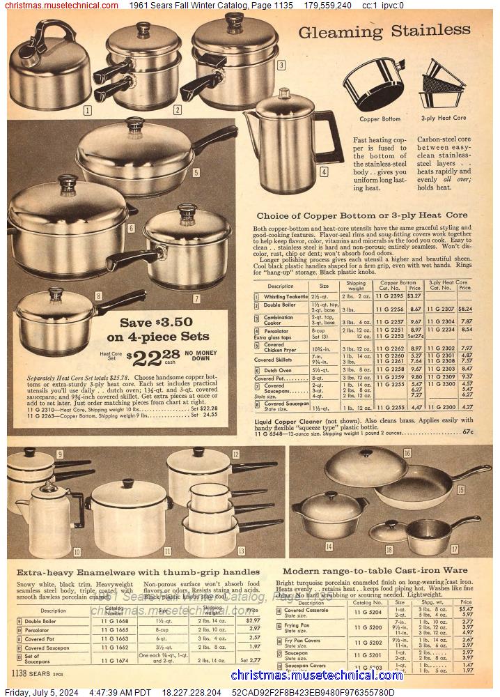 1961 Sears Fall Winter Catalog, Page 1135