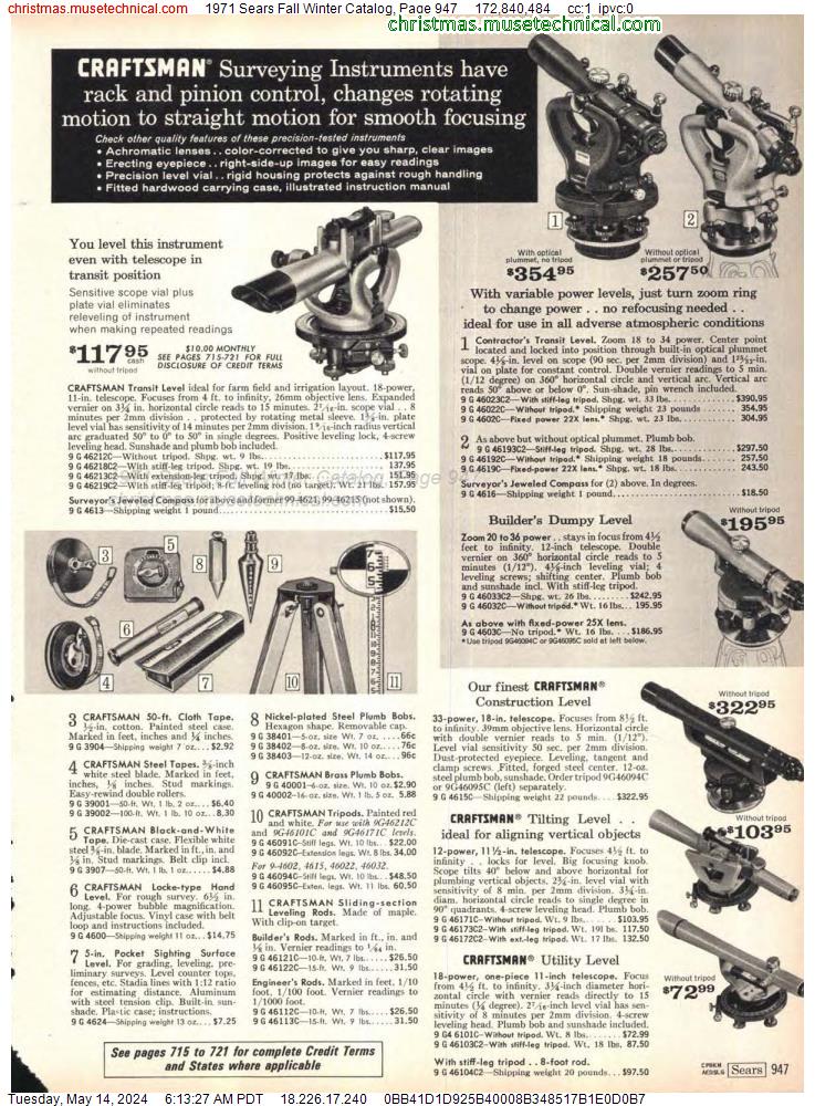 1971 Sears Fall Winter Catalog, Page 947