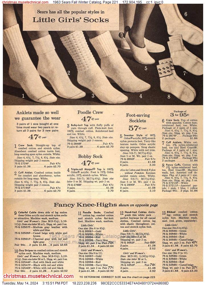 1963 Sears Fall Winter Catalog, Page 221