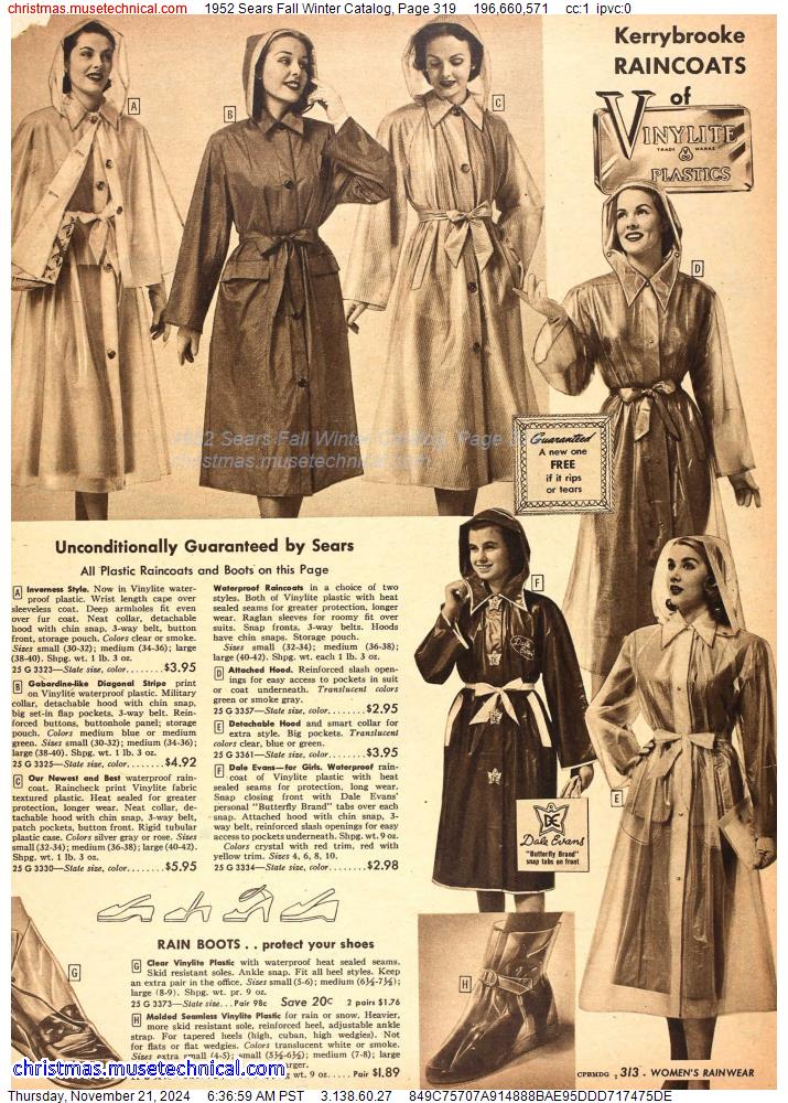 1952 Sears Fall Winter Catalog, Page 319