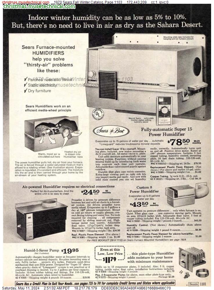 1970 Sears Fall Winter Catalog, Page 1103
