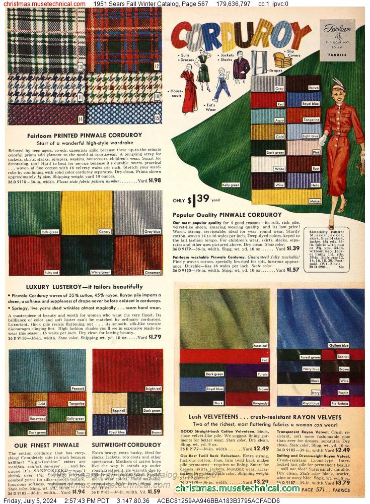 1951 Sears Fall Winter Catalog, Page 567