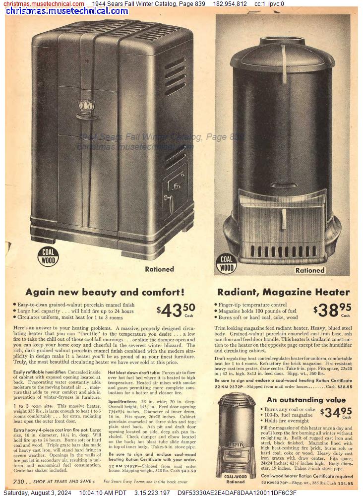 1944 Sears Fall Winter Catalog, Page 839