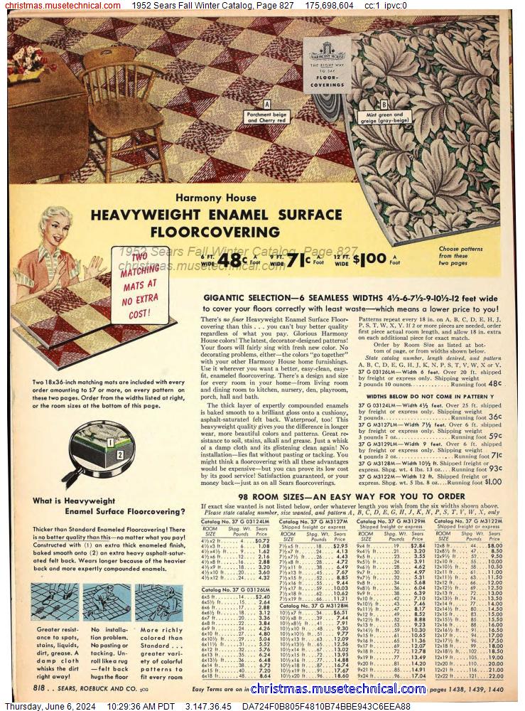 1952 Sears Fall Winter Catalog, Page 827