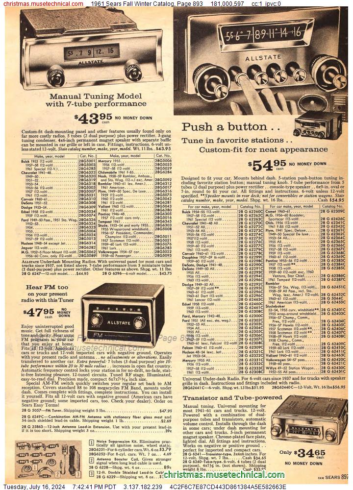 1961 Sears Fall Winter Catalog, Page 893