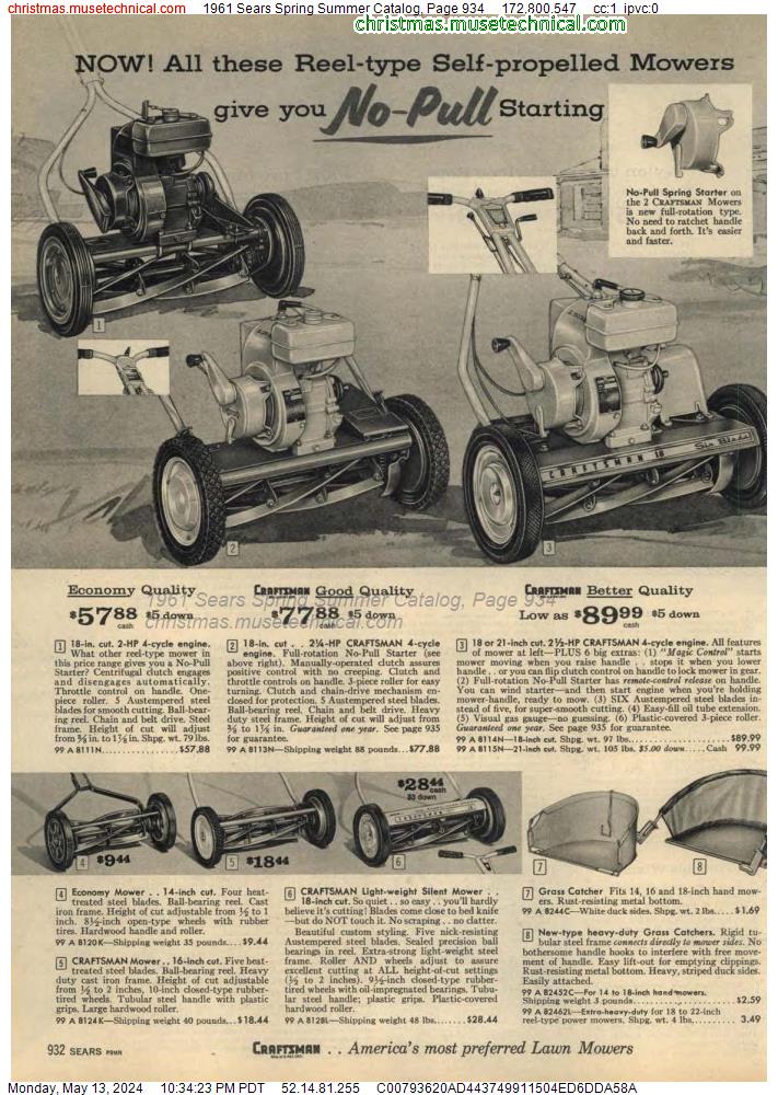 1961 Sears Spring Summer Catalog, Page 934